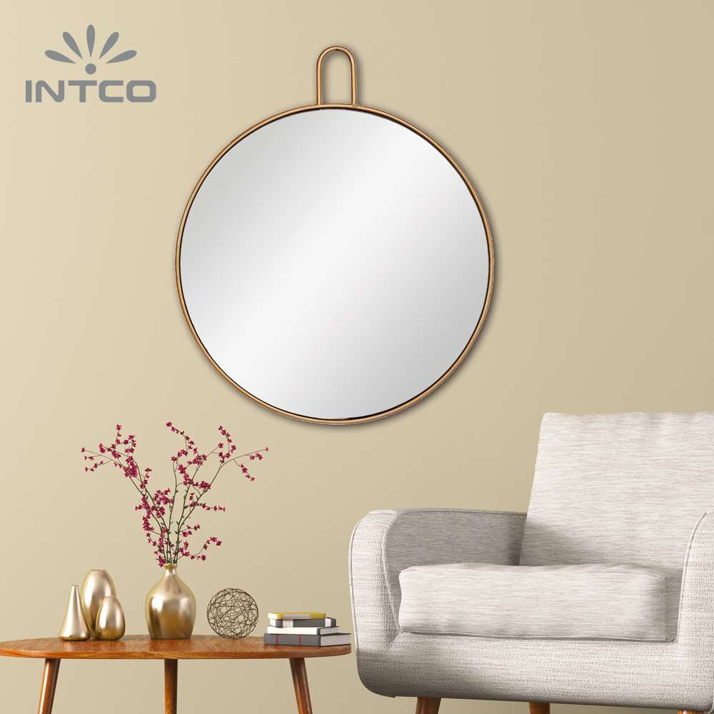 Intco gold metal frame round mirror is perfect to use as a vanity mirror in the bathroom